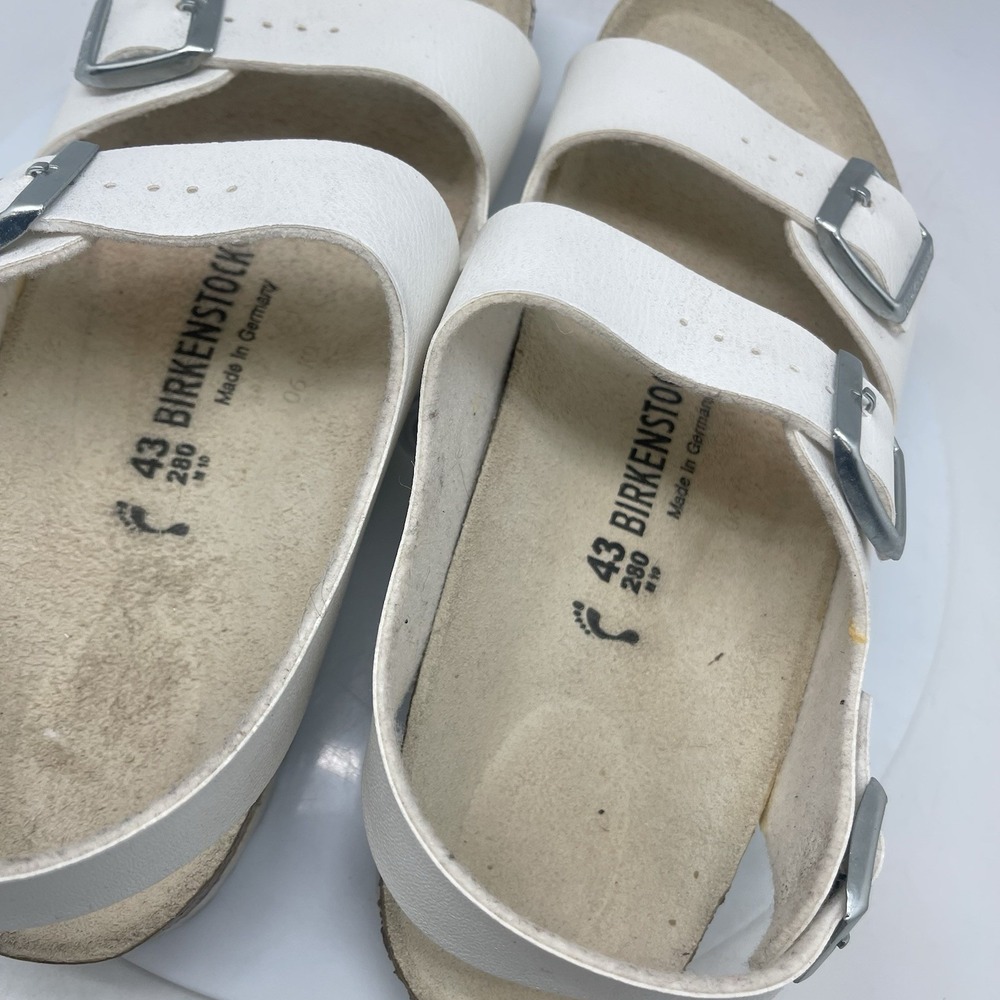 Birkenstock Milano Sandals Womens 12 Mens 10 EU 43 White Leather Comfort Shoes - Picture 7 of 11